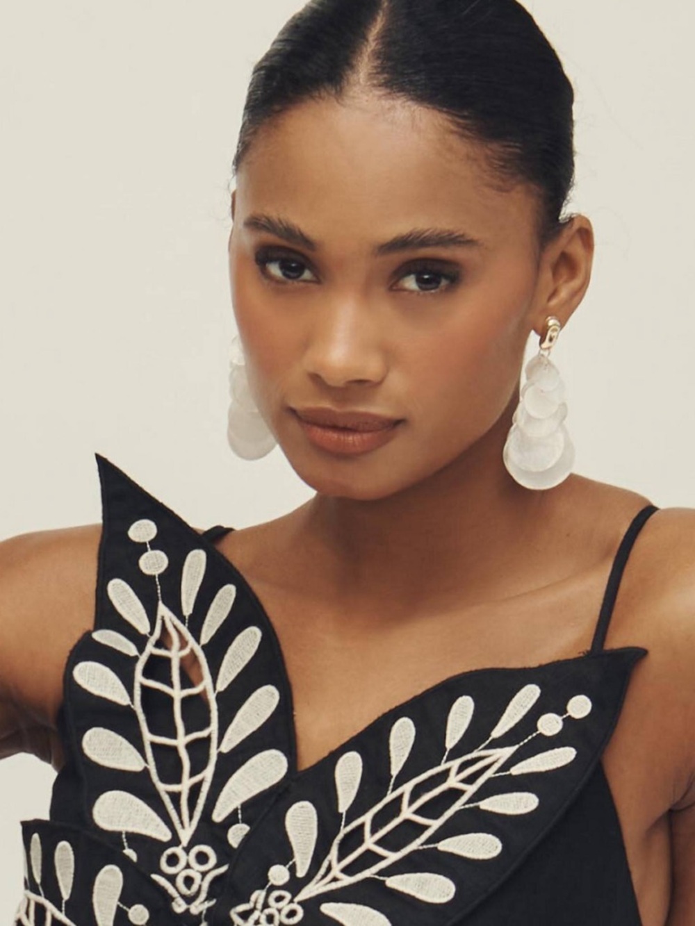 Anthropologie Gold and Ivory Layered Shell Drop Earrings - Picture 3 of 5